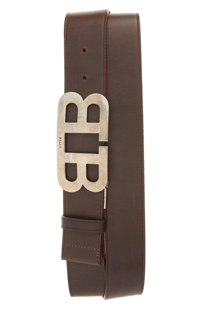 Shop Bally Mirror Buckle Reversible Belt In Chocolate/ Red/ Beige