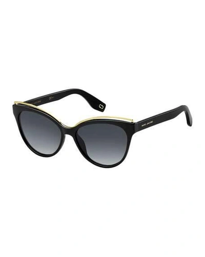 Shop Marc Jacobs Round Acetate Sunglasses W/ Contrast Brow Detail In Black