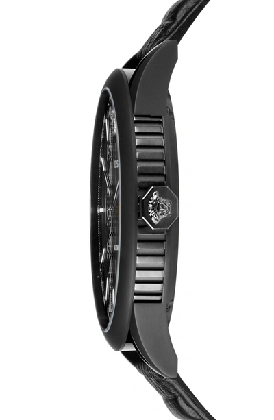 Shop Versace Aiakos Automatic Leather Strap Watch, 44mm In Black