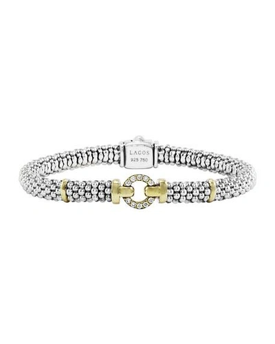 Shop Lagos Sterling Silver & 18k Gold Rope Bracelet With Diamonds, 6mm