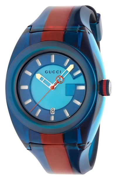 Shop Gucci Sync Transparent Rubber Strap Watch, 46mm In Blue