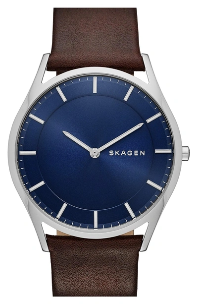 Shop Skagen 'holst' Round Watch, 40mm In Brown/ Blue/ Silver