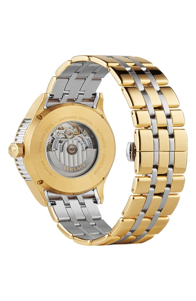 Shop Versace Aiakos Automatic Bracelet Watch, 44mm In Gold/ Blue/ Gold
