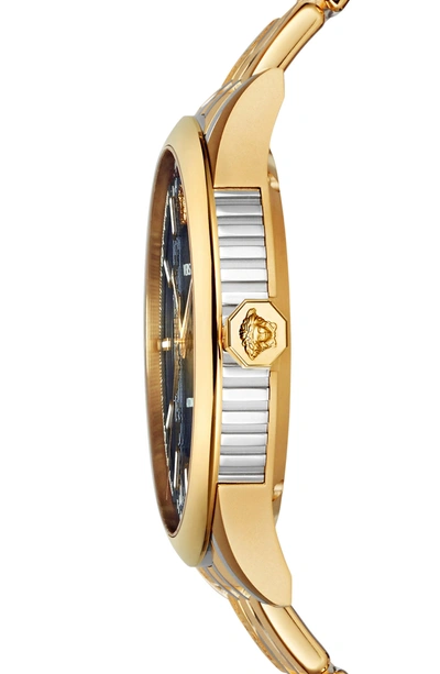 Shop Versace Aiakos Automatic Bracelet Watch, 44mm In Gold/ Blue/ Gold