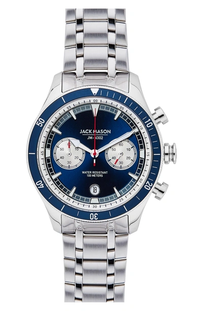 Shop Jack Mason Nautical Chronograph Bracelet Watch, 42mm In Navy/ Stainless Steel