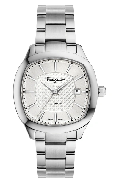 Shop Ferragamo Square Automatic Bracelet Watch, 41mm In Silver