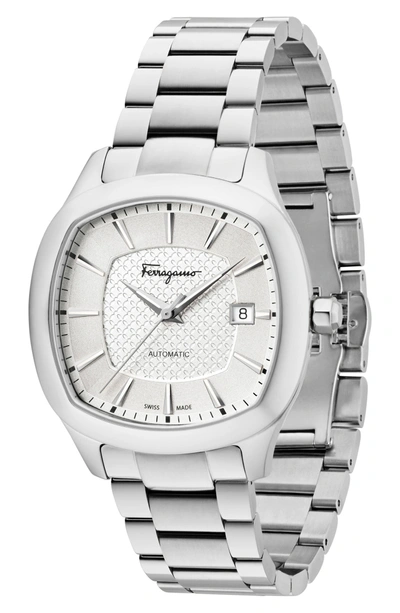 Shop Ferragamo Square Automatic Bracelet Watch, 41mm In Silver