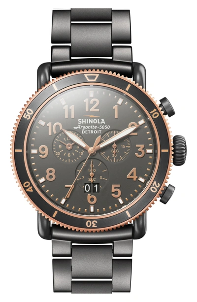 Shop Shinola The Runwell Chronograph Bracelet Watch, 48mm In Gunmetal/ Stone/ Gunmetal