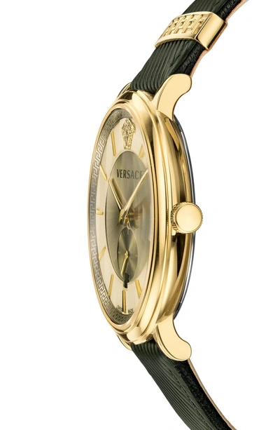 Shop Versace Manifesto Leather Strap Watch, 42mm In Green/ Brass/ Gold