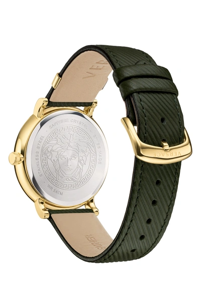 Shop Versace Manifesto Leather Strap Watch, 42mm In Green/ Brass/ Gold