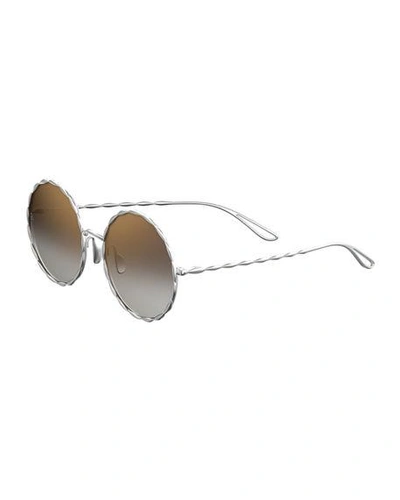 Shop Elie Saab Mirrored Round Gold-plated Sunglasses In Gray