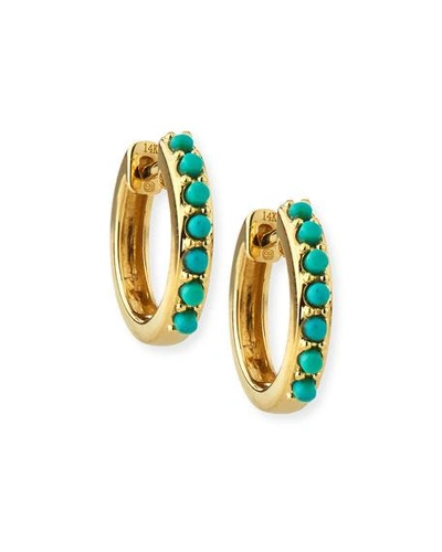 Shop Sydney Evan 14k Small Prong Turquoise Huggie Hoop Earrings In Gold