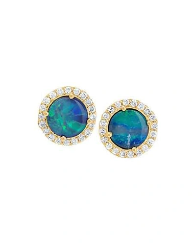 Shop Jamie Wolf Diamond Edged Opal Stud Earrings In Gold