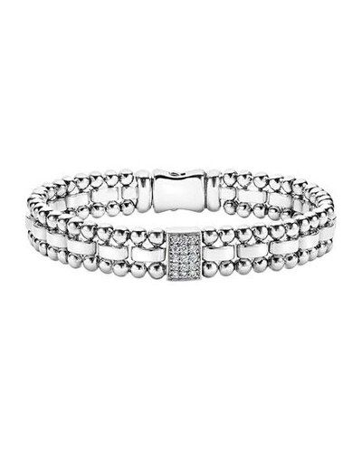 Lagos Sterling Silver Caviar Spark Diamond Rectangle Link Bracelet In Silver