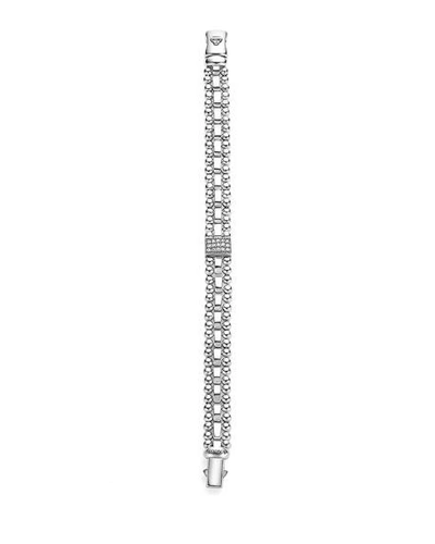 Lagos Sterling Silver Caviar Spark Diamond Rectangle Link Bracelet In Silver