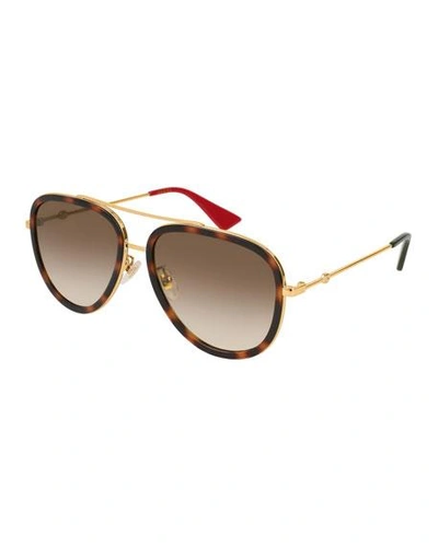 Shop Gucci Metal Gradient Aviator Sunglasses In Gold