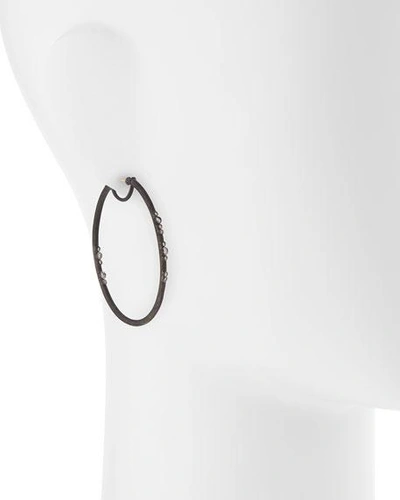 Shop Armenta Midnight Scattered Diamond Oval Hoop Earrings In Silver