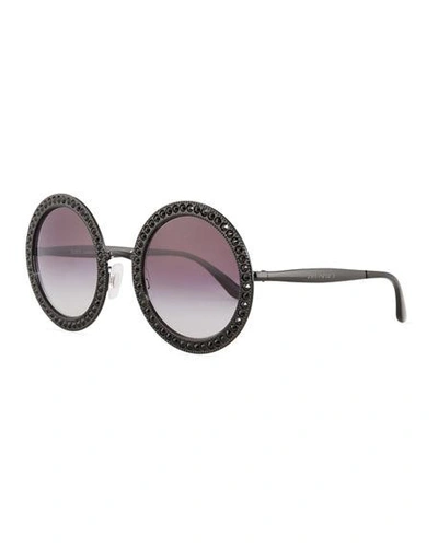 Shop Dolce & Gabbana Oversized Round Metal Swarovski&reg; Sunglasses In Black