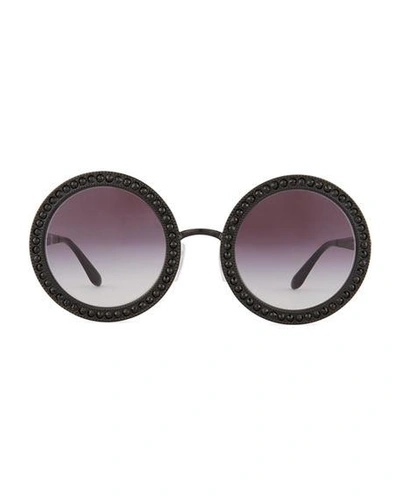 Shop Dolce & Gabbana Oversized Round Metal Swarovski&reg; Sunglasses In Black