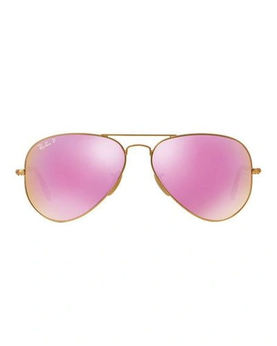 Shop Ray Ban Mirrored Polarized Metal Aviator Sunglasses, Pink Pattern