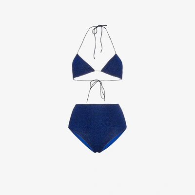 Shop Oseree Lumière High-waisted Bikini In Blue