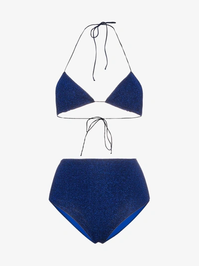 Shop Oseree Lumière High-waisted Bikini In Blue