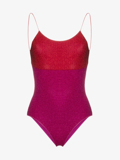Shop Oseree Bi-colour Lurex Swimsuit In Pink/purple