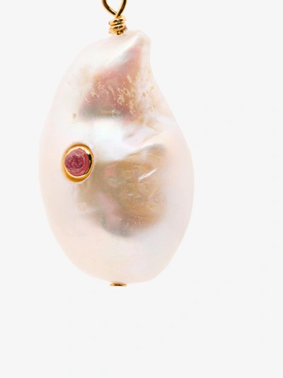 Shop Anni Lu Gold-plated Sterling Silver Baroque Pearl Shell Ruby Earrings In White