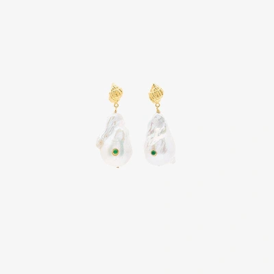 Shop Anni Lu Gold-plated Sterling Silver Baroque Pearl Shell Agate Earrings In White