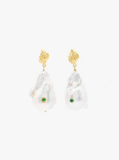 Shop Anni Lu Gold-plated Sterling Silver Baroque Pearl Shell Agate Earrings In White