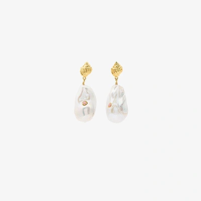 Shop Anni Lu White And Pink Baroque Pearl Drop Earrings