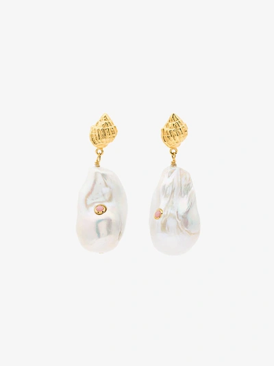 Shop Anni Lu White And Pink Baroque Pearl Drop Earrings