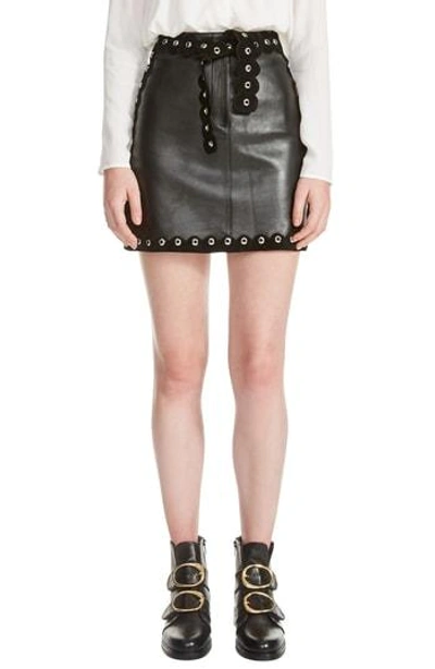 Shop Maje Jarisco Leather Miniskirt In Black
