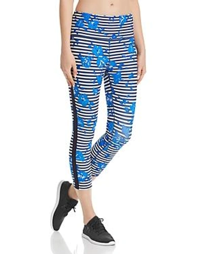 Shop Kate Spade New York Hibiscus Striped Cropped Leggings In Rich Navy