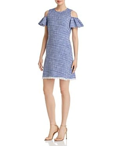 Shop Kate Spade New York Cold-shoulder Tweed Dress In French Navy/fresh White