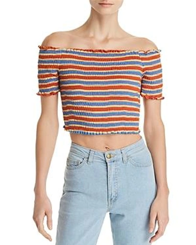 Shop Sadie & Sage Off-the-shoulder Smocked Cropped Top - 100% Exclusive In Orange Multi