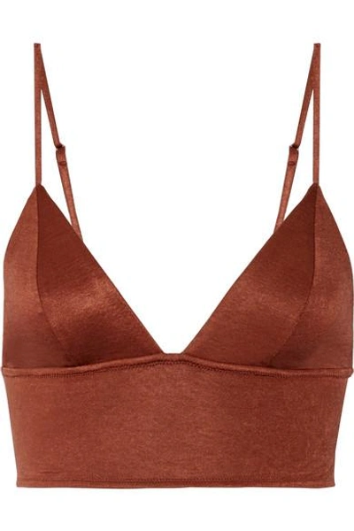 Shop Fleur Du Mal Stretch-jersey Soft-cup Triangle Bra In Brown