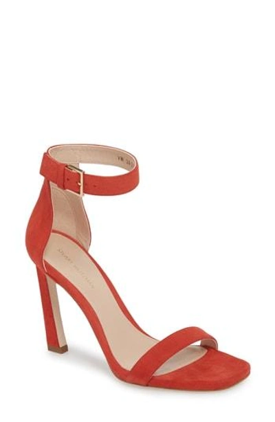 Shop Stuart Weitzman 100squarenudist Sandal In Retro Red Seda Suede