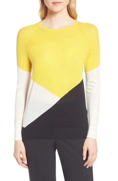 Shop Hugo Boss Farrow Colorblock Wool Sweater In Sun Yellow Fantasy