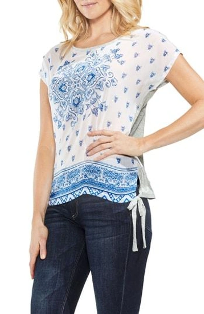 Shop Vince Camuto Side Tie Medallion Print Top In Grey Heather