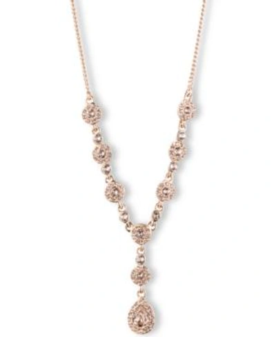 Shop Givenchy 16" Crystal Y-neck Necklace In Rose Gold