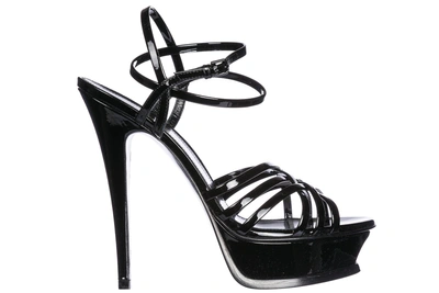 Shop Saint Laurent Women's Leather Heel Sandals Tribute 105 In Black