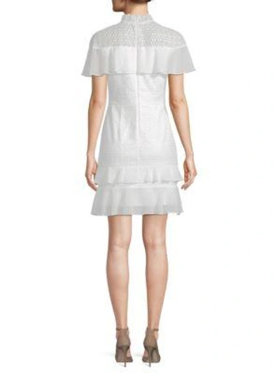 Shop Monique Lhuillier Ruffle Shoulder Cocktail Dress In White