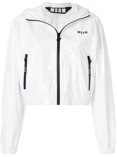 Shop Msgm Hooded Zipped Jacket - White