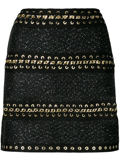 chain-embellished mini skirt