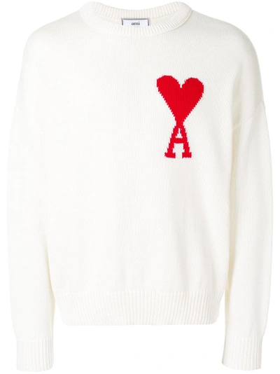 Shop Ami Alexandre Mattiussi Pullover Mit Herz-logo In White
