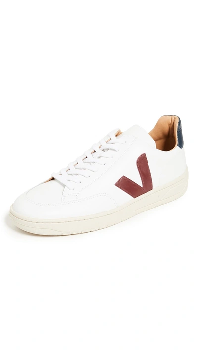 Shop Veja V-12 Bastille Sneakers In Extra White/marsala/nautico
