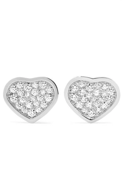 Shop Chopard Happy Hearts 18-karat White Gold Diamond Earrings