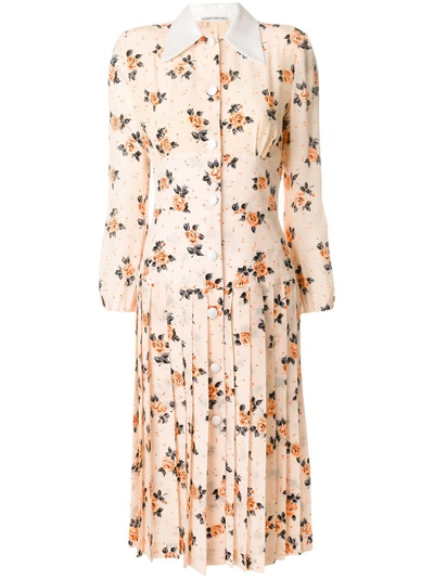 Shop Alessandra Rich Floral Print Shirt Dress In Neutrals
