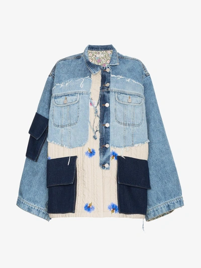 Natasha Zinko Oversized Patchwork Quilted Cotton Denim Jacket In Blue |  ModeSens